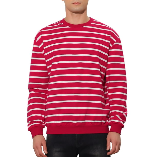 SUDADERA DE HOMBRE INSPIRE CHIC A RAYAS, AJUSTE REGULAR, CUELLO REDONDO, MANGAS LARGAS, SUDADERAS PULLOVER IMPRESAS, S ROJO BLANCO