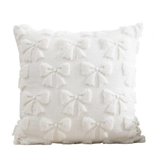 Cinvoph 18"x18" Throw Pillow Covers Soft Velvet Decorative Bow Pillow Cover Non-Fading Machine Washable for Couch Sofa Bedroom Living Room Home Decor, White