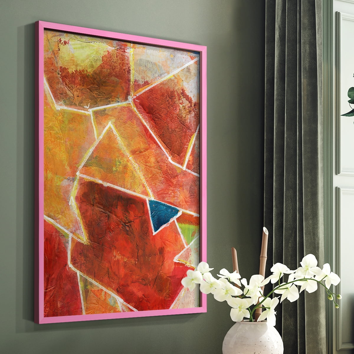 Primary Connection VII Framed Print in Pink Solid Wood Framed Print No Nail Hanging