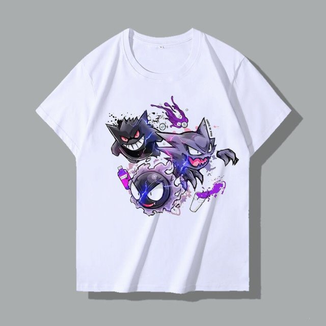 Camiseta de Pokémon Gengar para niño, ropa de algodón puro, hip hop, manga corta, letras de anime estampadas, cuello redondo qym unisex