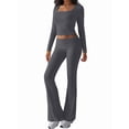 thumbnail image 4 of 2 Piece Square Neck Lounge Set Womens Wide Leg Pants Slightly Crop Top Sweatsuit Sets Light Gray L, 4 of 9