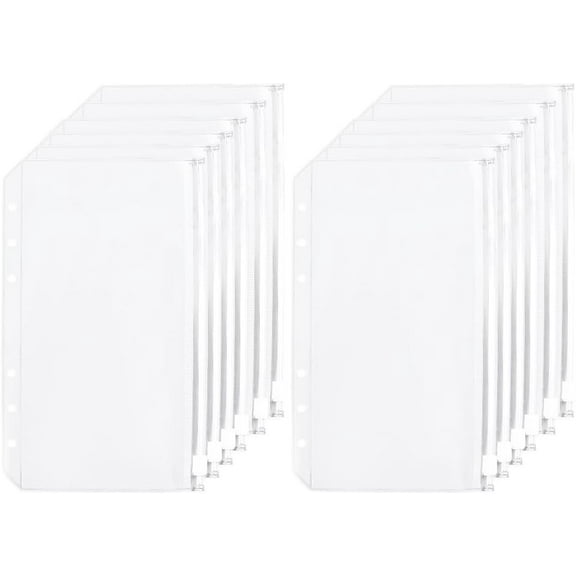 12 Sheets A6 Binder Inserts 6 Hole Binder Pockets Clear 7.1x4.2in Rectangle Waterproof with Zip Storage Organizer Loose Leaf Pocket Folders