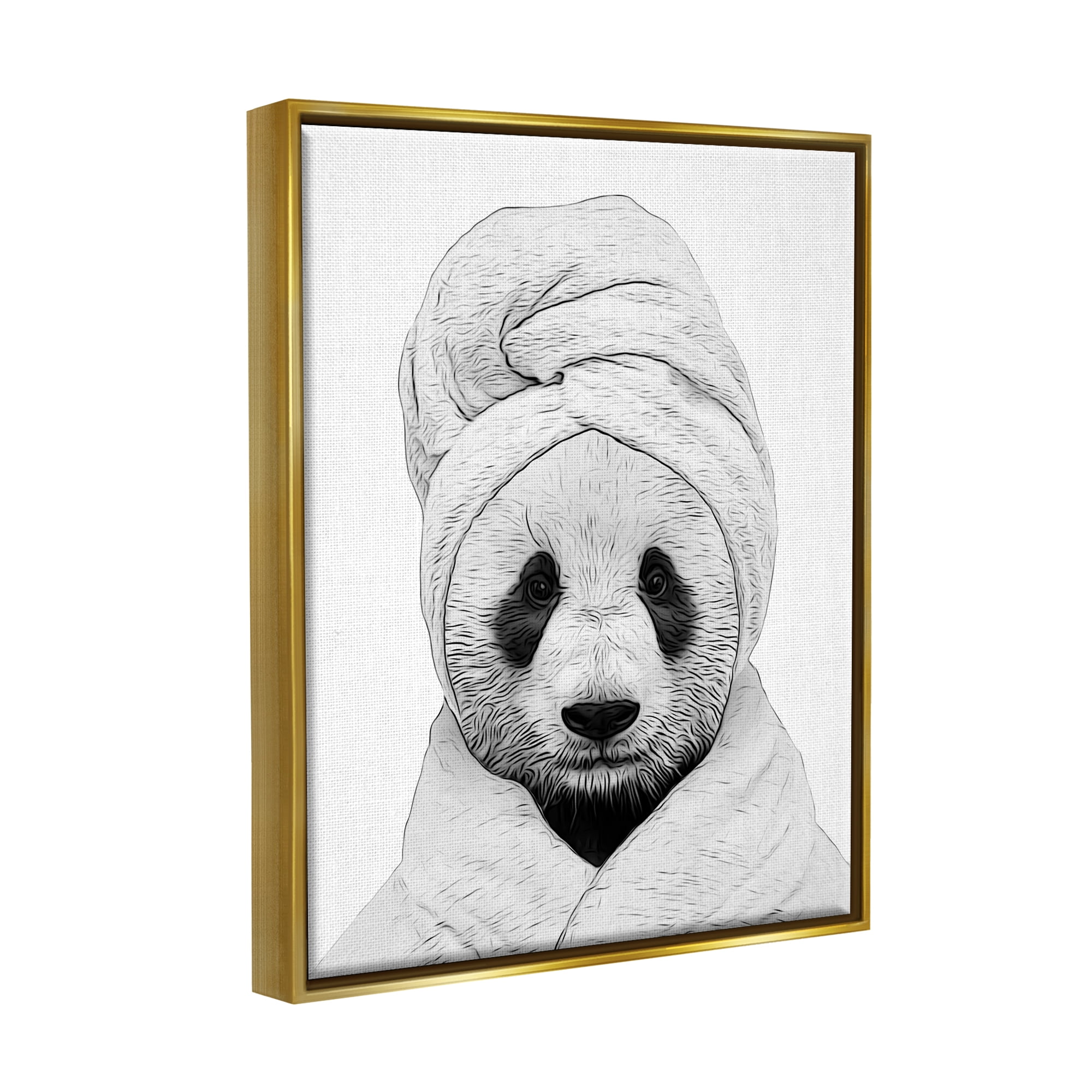 Stupell Industries Panda Bear Wildlife Bathroom Robe Animals & Insects Painting Gold Floater Framed Art Print Wall Art