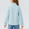 thumbnail image 3 of Knosfe Girls Stand Collar Ruffle Sleeve Blouses Kids Button Down Shirts Back to School Uniform Light Blue 120, 3 of 3