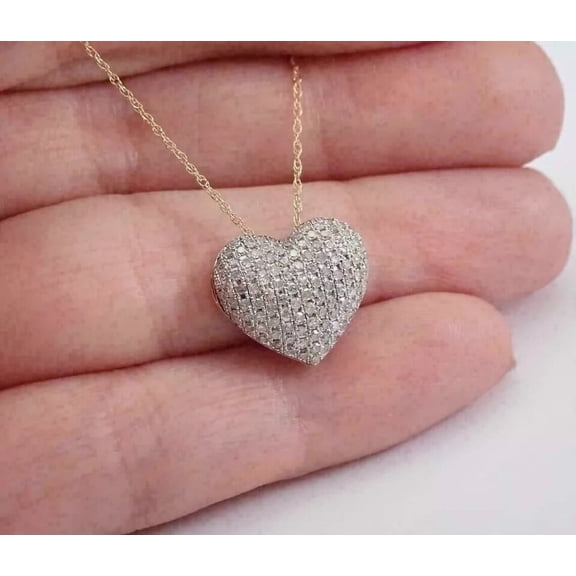 2Ct Round Lab Created Round Diamond Cluster Heart Pendant 14K Yellow Gold Plated