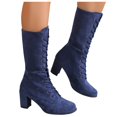 thumbnail image 3 of Xiaoxatg Women's Mid-Calf Boots - Stylish Lace Up Design with Pointed Toes and Heels for Fashion-Forward Individuals 9 Blue, 3 of 8