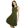 thumbnail image 3 of YELETE Lady's Sleeveless Comb-Cotton A-Line Dress with Pockets, Olive S, 3 of 4