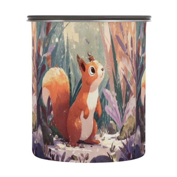 900ml Stainless Steel Food Storage Containers Cute Little Squirrel Airtight Kitchen Canisters with Vacuum Lid for Coffee Tea Flour Sugar Grains