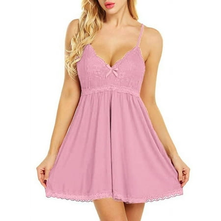 LilyLLL Womens Babydoll Lingerie Cami Nightdress Plus Size Sleeveless Lace Nightie Gown