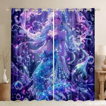 Manfei Cute Mermaid Princess Curtains Pack of 2 (42x84 Each),Watercolor Magic Animal Curtains Blackout,Purple Blue Bedroom Curtains For Girls Kids,Ultra Soft Home Decor