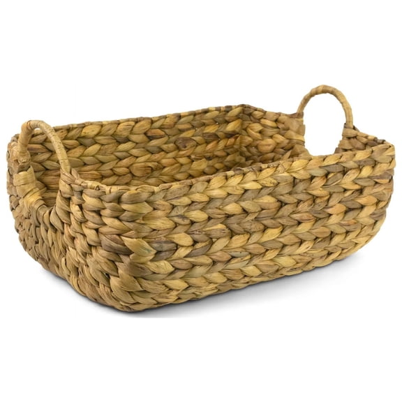 Hand Woven Water Hyacinth Storage Basket Shelf Organizer Rectangular Wicker Baskets with Handles 15 x 10 x 6 inches