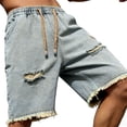 thumbnail image 4 of LEKWK Denim Shorts for Men Distressed Loose Fit Bermuda Mid Rise Elastic Waist Drawstring Shorts with Pockets Streetwear Casual Shorts Summer Outfits Blue XXL, 4 of 5