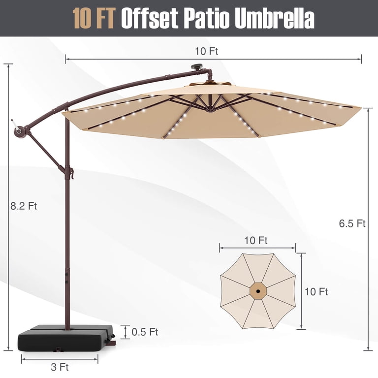 15 ft patio double-sided umbrella with base Tangkula 15 ft Solar LED Patio Double-Sided Umbrella with Base, Tan