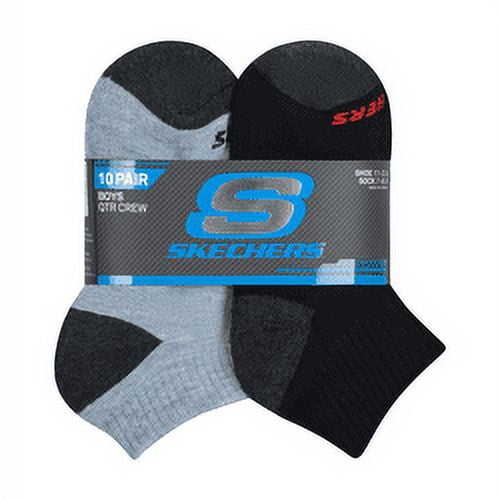 Skechers Kids Boys' 10 Pack 1/2 Terry Qtr Crew Socks, Mid Combo, 7-8.5