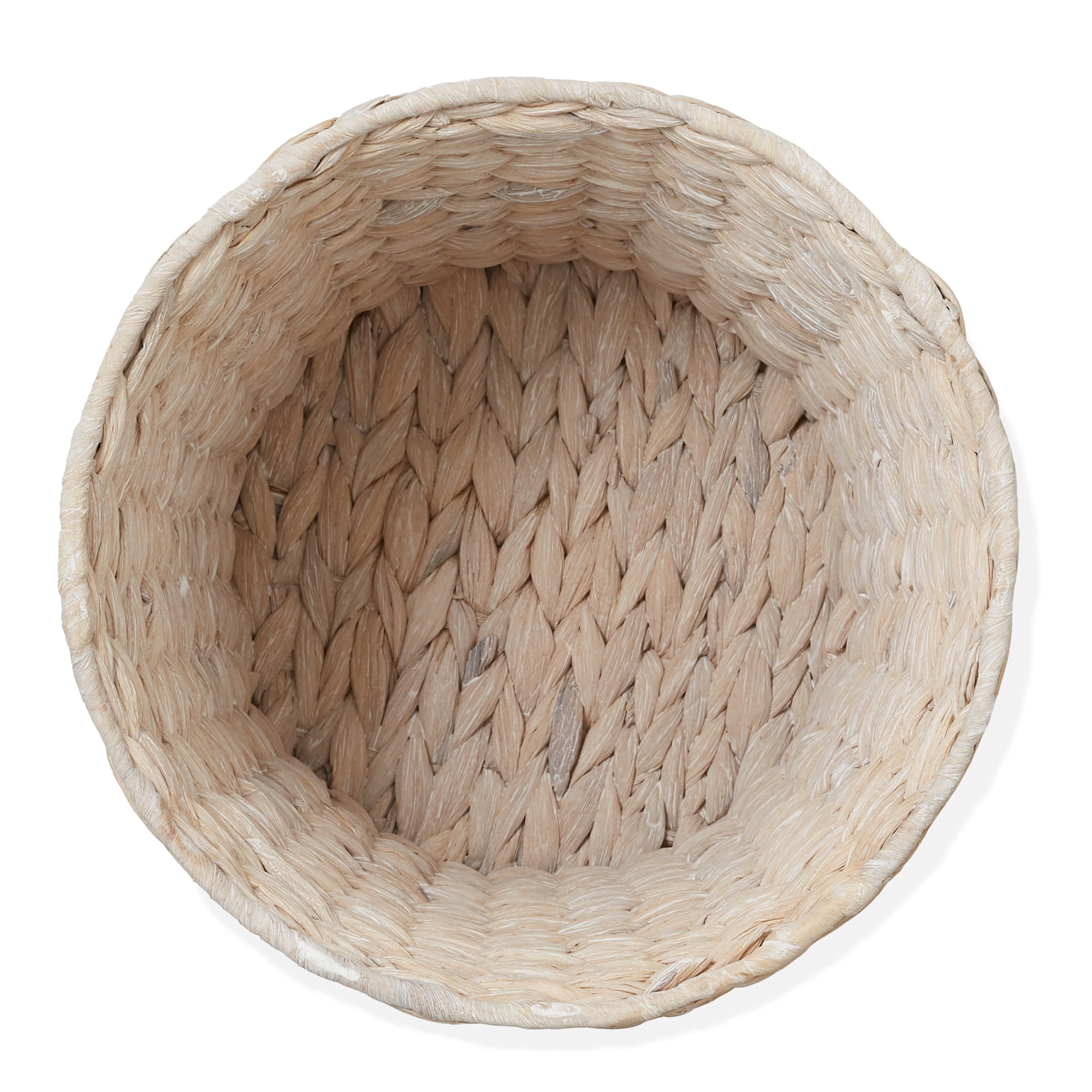Casafield Hyacinth Waste Basket - Whitewash White, Woven Wicker Trash Can for Garbage in the Bathroom, Bedroom, Laundry Room, Home Office