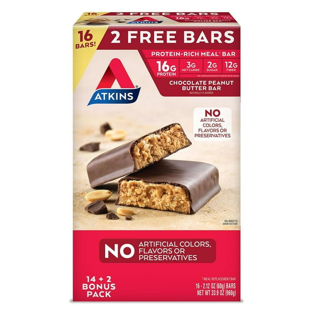 Atkins Meal Bar Chocolate Peanut Butter Pack (14 ct. + 2 Bonus Bars