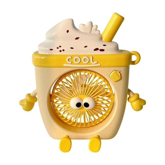 Cute Ice Cream Drink Cup Mini Fan, Rechargeable Portable Desktop Fan with Adjustable Speed & Animation Design for Home, Office, Travel