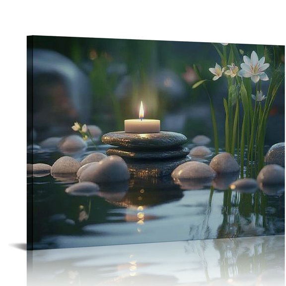 PALNKART Large Zen Wall Art Spa Stone Pictures Canvas Wall Decor Lotus And Bamboo Yoga Painting Meditation Peaceful Home Modern Artwork Decorations for Bathroom Bedroom Living Room Office 20x16in
