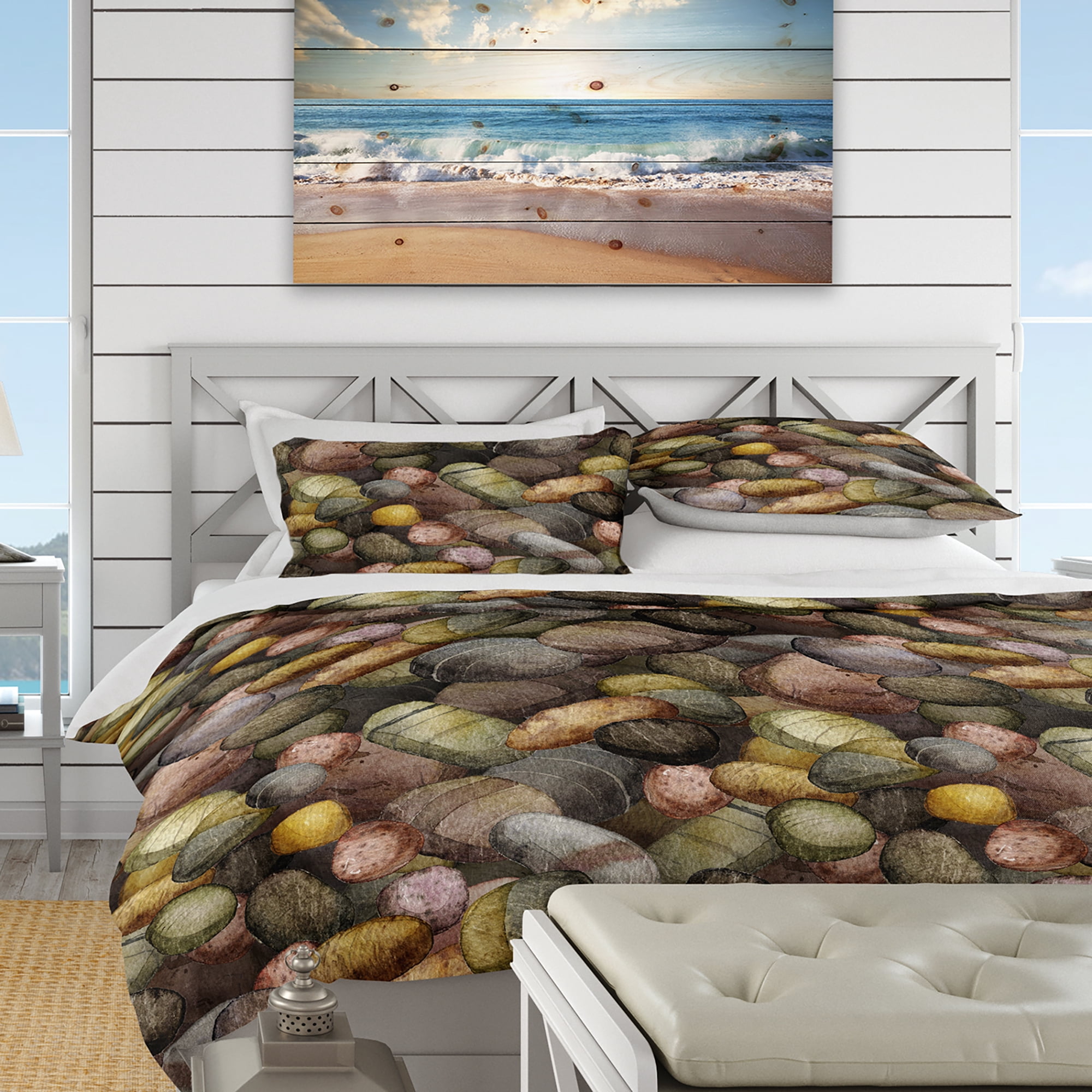 Designart 'Sea & Shore Stones' Nautical & Coastal Duvet Cover Set