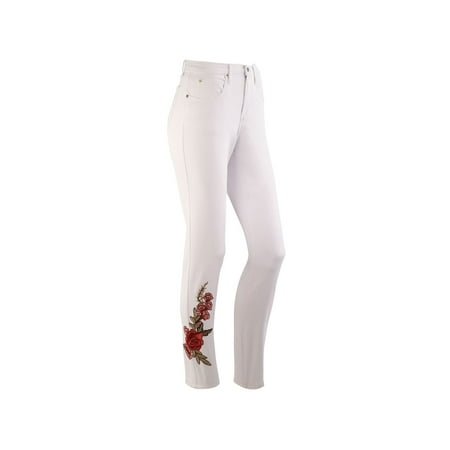 Peacock Embroidered Jean - Impulse California Women's Straight Leg Jeans - Tummy Support, Rose Embroidered