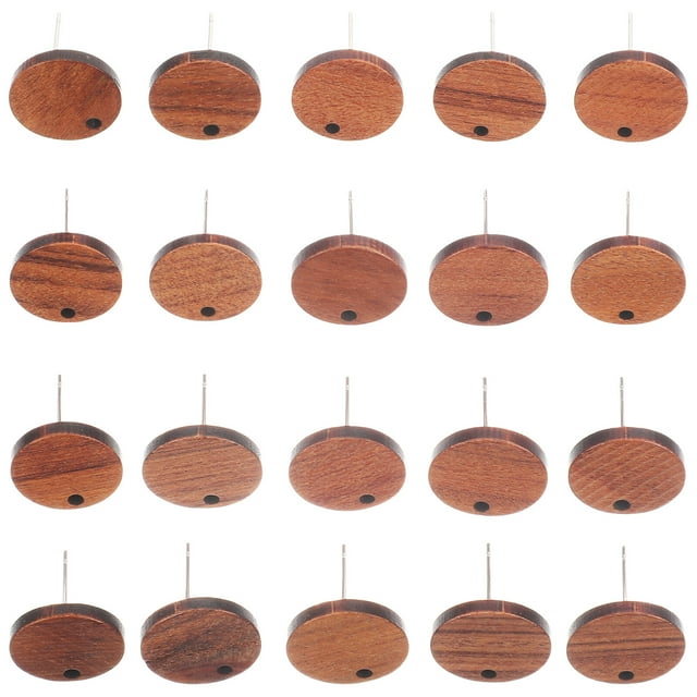 20pcs Wood Stud Earring Posts Wooden Flat Earring Pin Studs DIY Earring Posts