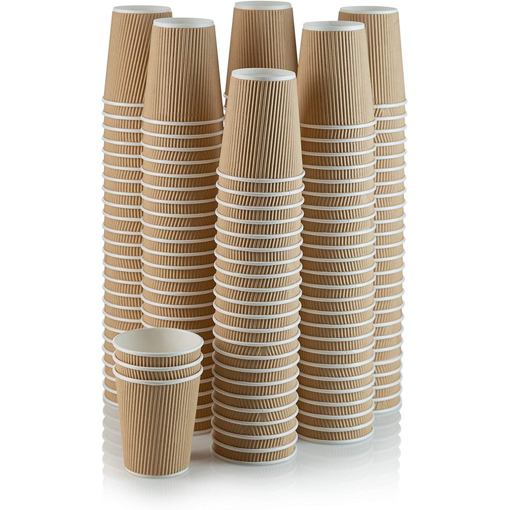 [150 PACK] 10oz Ripple Insulated Kraft Paper Cups