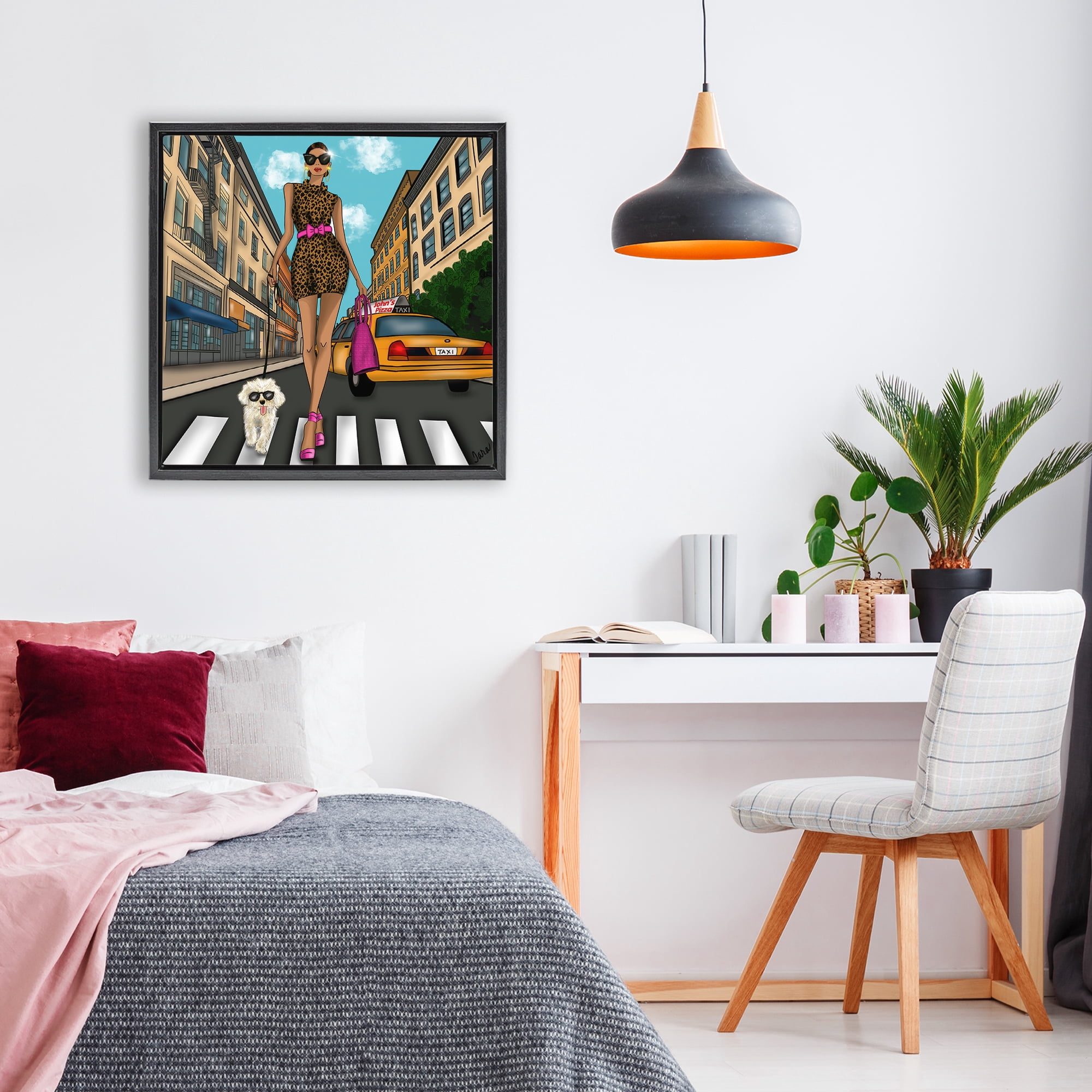 Stupell Industries Fashion Girl in Big City Black Framed Floater Canvas Wall Art, design by Tara Boone