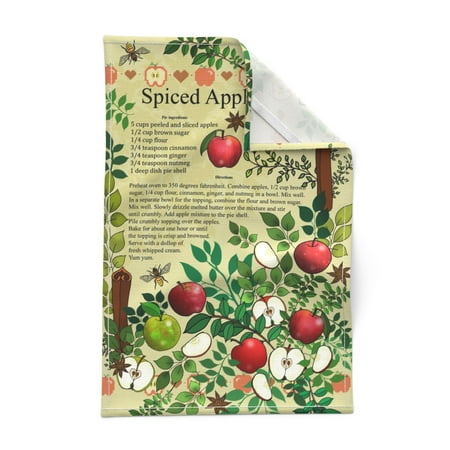 

Printed Tea Towel Linen Cotton Canvas - Recipe Vintage Apples Pie Cooking Baking Green Print Decorative Kitchen Towel by Spoonflower