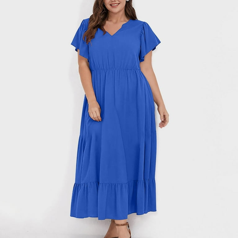 Delliss Women's Plus Size Ruffle Sleeve Layered Maxi Dress V Neck Flowy Casual Flounce Hem Dresses With Pocket Delliss Women's Plus Size Ruffle Sleeve Layered Maxi Dress V Neck Flowy Casual Flounce Hem Dresses With Pocket