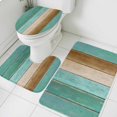 thumbnail image 3 of Teal Brown Wooden Bath Mat 3 Piece Bathroom Rug Set, Farmhouse Vertical Striped Art Non Slip Bath Rug Contour Mat and Toilet Lid Cover, Absorbent Shower Mats Soft Bath Rugs and Mats Sets, 3 of 8