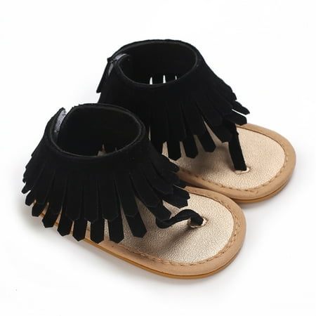 

ESASSALYY Baby Girl Soft Rubber Sole Non-Slip Open Toe Thong Tassel Sandals
