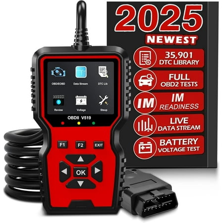 V519 OBD2 Diagnostic Scanner Tool - Vechicle Check Engine Light Code Reader with Tester, I/M Readiness, Reset, and Code Eraser for OBDII Since 1996 Red