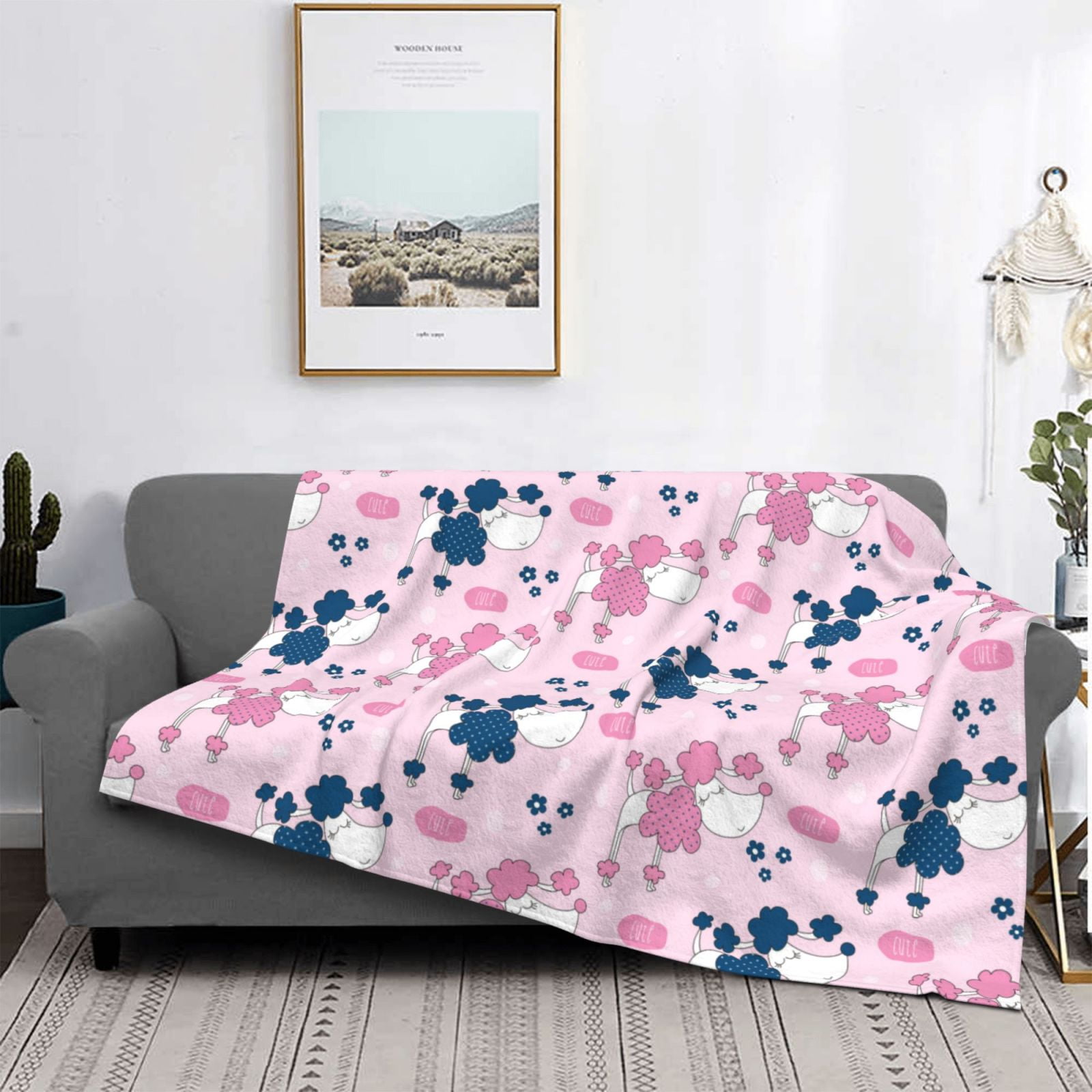 Throw Blanket for Couch - Abstract Pink Cute Poodle Dog Soft Comfy Lightweight Cozy Warm Throw Blanket, Fuzzy Plush Flannel Blanket & Throws for Sofa and Bed All Season
