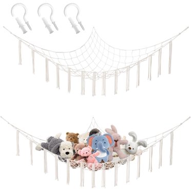 Stuffed Animal Hammock, Corner Toy Storage Net with Leaf Tassels, Large ...