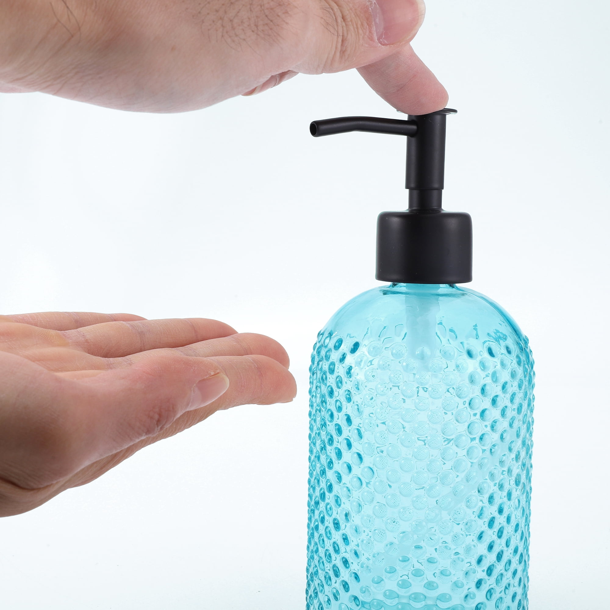 Unique Bargains 1 Pc Elegant Circle Raindrop Pattern Soap Pump Dispenser for Bathroom 13.52oz Blue Black