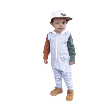 

Peyakidsaa Infant Baby Boys Girls Romper Toddler Loose Long Sleeve Zipper Hooded Bodysuit Jumpsuit Outfit