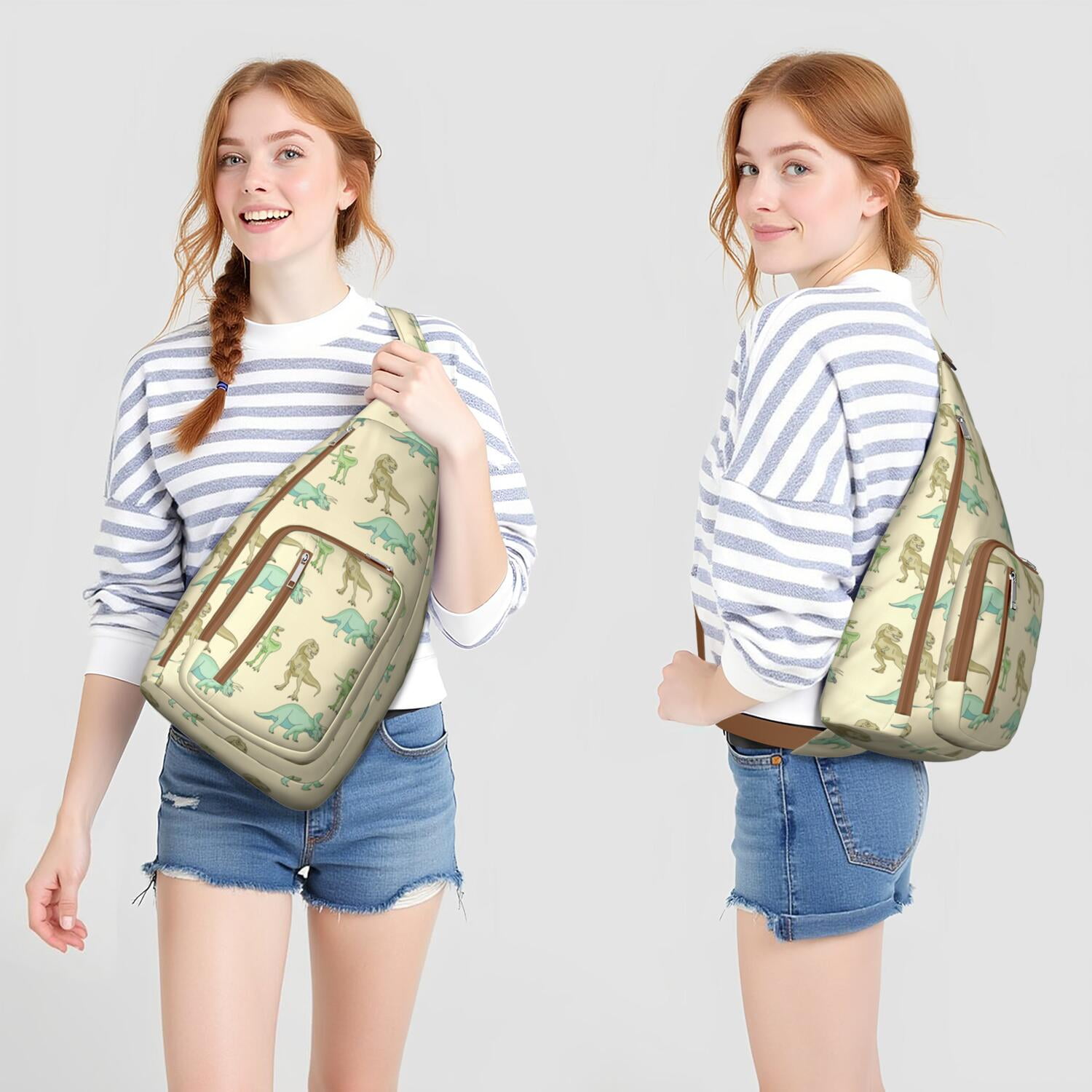Cartoon Dino Sling Bag&nbsp;- Cute Dinosaur Print Crossbody Pack (Perfect Gift)