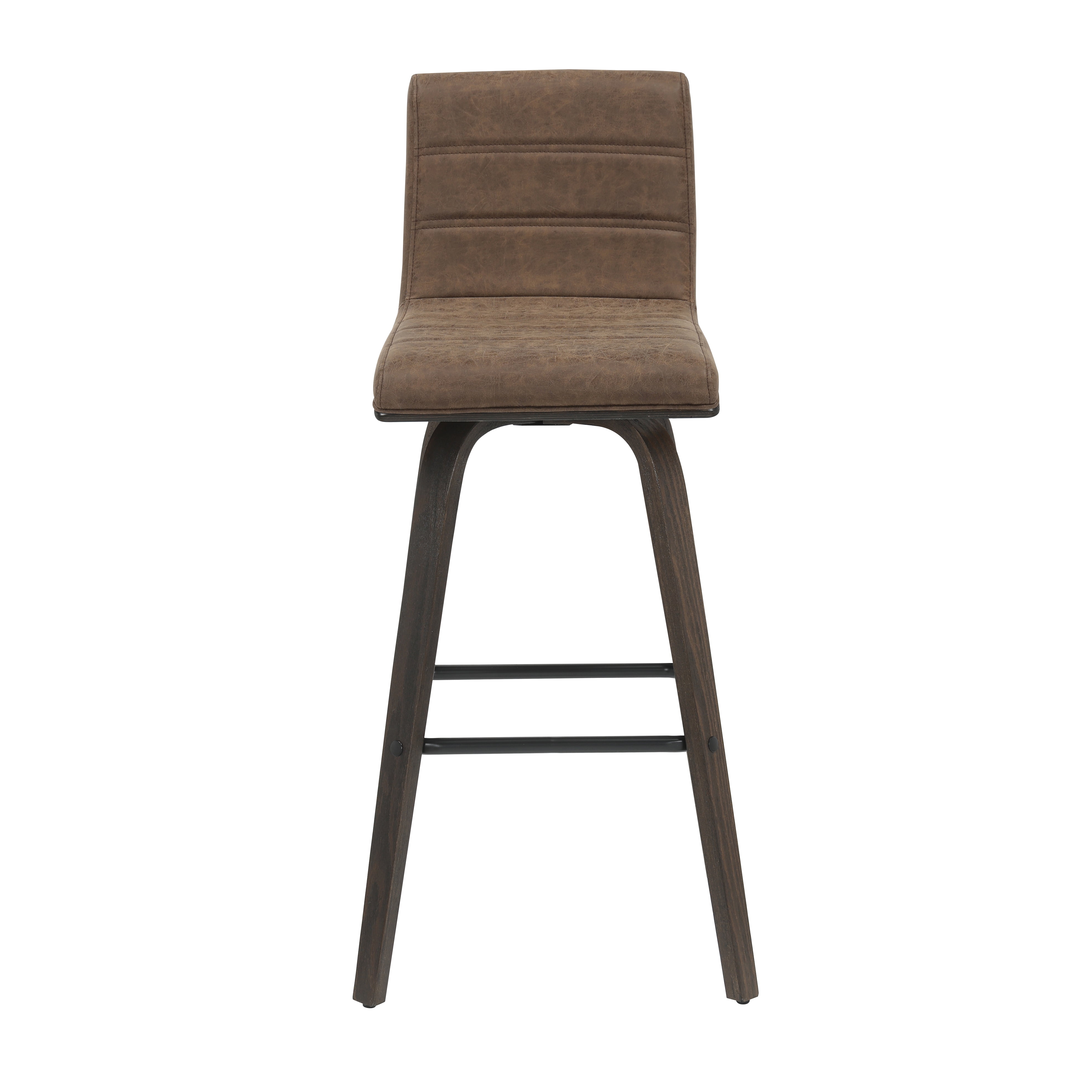 Vienna 39.5 in. H Swivel Bar Height Vintage Dark Brown Square Back Wood Bar Stool with Faux Leather Seat