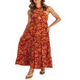 thumbnail image 4 of Femmes Été Crossover Licol Cou Sans Manches Plaid Coupé Dos Flowy une Ligne Maxi Robe Rose XL, 4 of 7