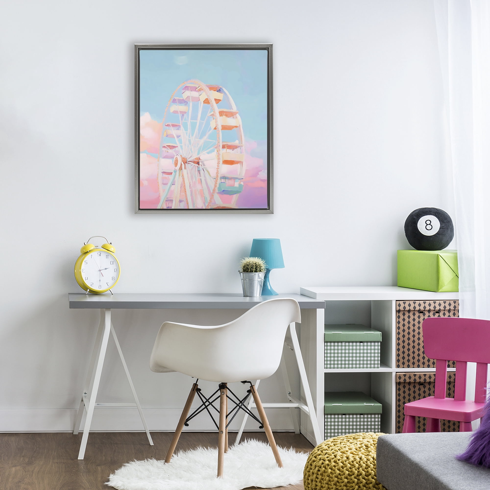 Stupell Industries Ferris Wheel & Cotton Candy Sky Gray Framed Floater Canvas Wall Art, design by The Prints Vibe