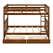 Bellemave Bunk Beds with Storage Drawers, Solid Wood Twin Over Twin Bunk Beds Frame with Ladders for Teens Adults (Walnut)