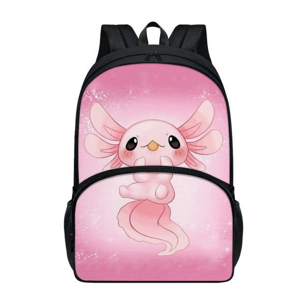 NETILGEN Portable Pink Cartoon Axolotls Backpack School Bag for Primary ...