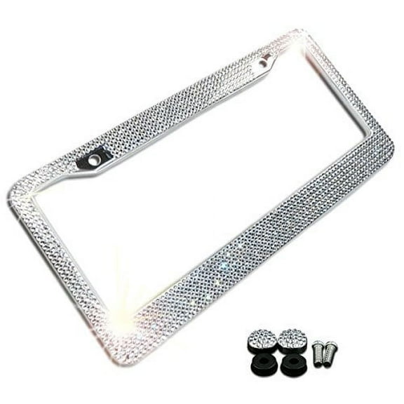 Zone Tech Shiny Bling License Plate Cover Frame - Crystal Bling Novelty/License Plate Frame with Mounting Screws