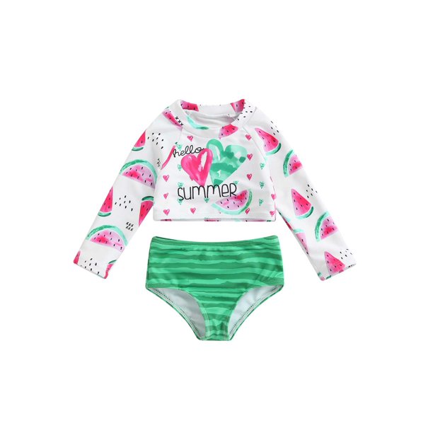 Loalirando 2Pc Toddler Kids Girl Swimsuit Long Sleeve Watermelon Print