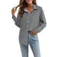 thumbnail image 3 of Camisas de Mujer con Botones, Casuales, de Larga, A Cuadros, con Estampados, Blusas Holgadas con Cuello A . Negro XXL, 3 of 8