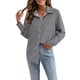 thumbnail image 3 of Camisas de Mujer con Botones, Casuales, de Larga, A Cuadros, con Estampados, Blusas Holgadas con Cuello A . Negro M, 3 of 8