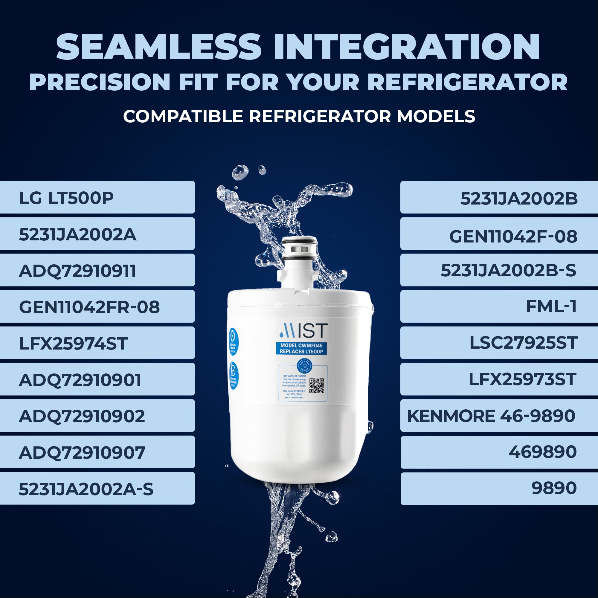 Mist LT500P Refrigerator Water Filter Replacement for LG, Compatible with 5231JA2002A, GEN11042FR-08, ADQ72910911, ADQ729109012, Kenmore 9890, LFX25974ST, LMX25964ST, 2-Pack