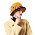 thumbnail image 3 of Dyfzdhu Women Autumn Winter Flowers Round Top Casual Fisherman Bucket Cap Small Bowler Hat Yellow, 3 of 3