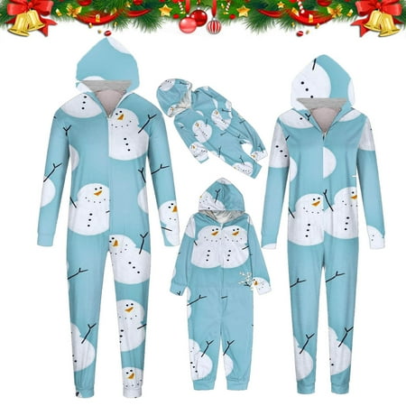 

CFLVAEK Matching Christmas Onesies Pajamas for Family with Hood Cute Snowmen Graphic Pjs Casual Zip Up Long Sleeve Xmas Loungewear for Baby