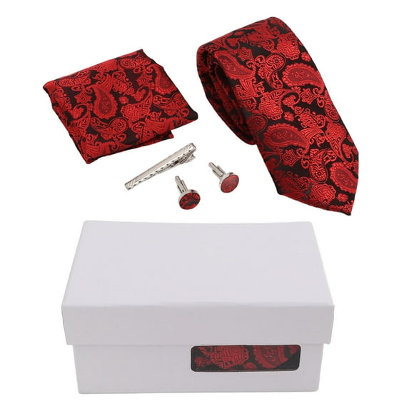 FYBTO Mens Tie Set Classic Special Pattern Design Necktie Handkerchief Tie Clip Cufflinks Kit for Wedding Parties Business-0904